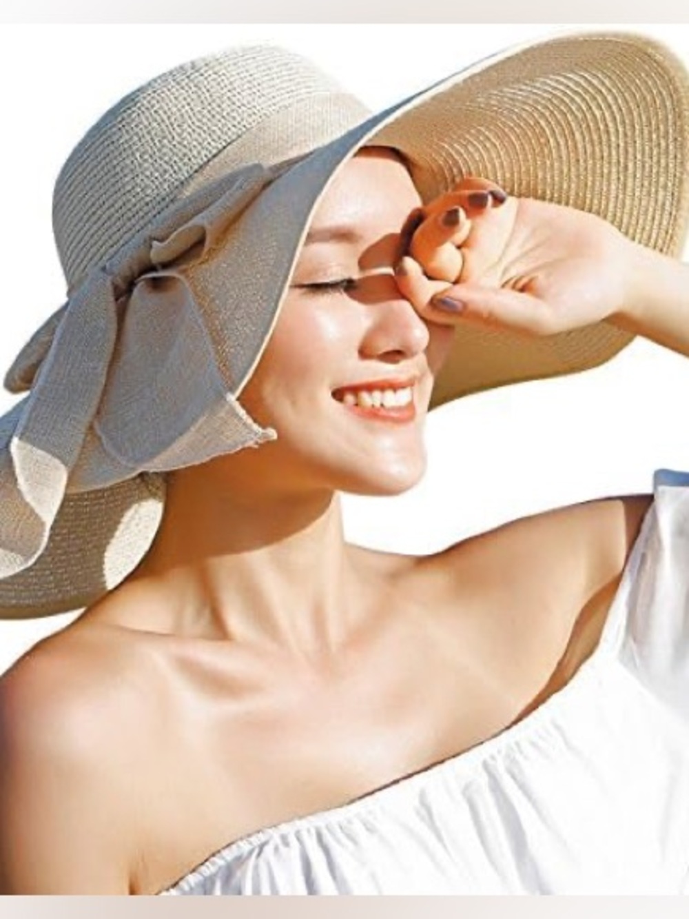 Big Bowknot Straw Floppy Roll Up Beach Sun Hat NWOT